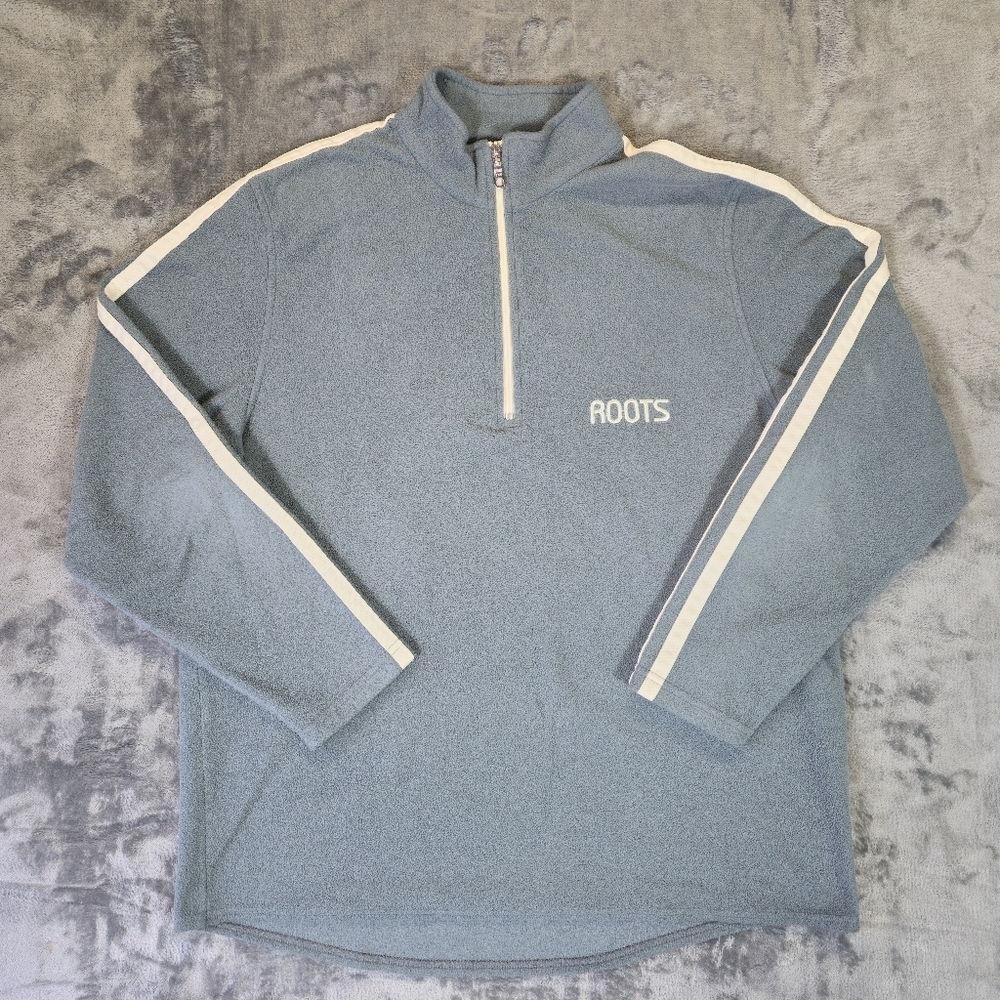 Vintage Roots 1/4 Zip Fleece Sweater Size XL Light Gray Stripes